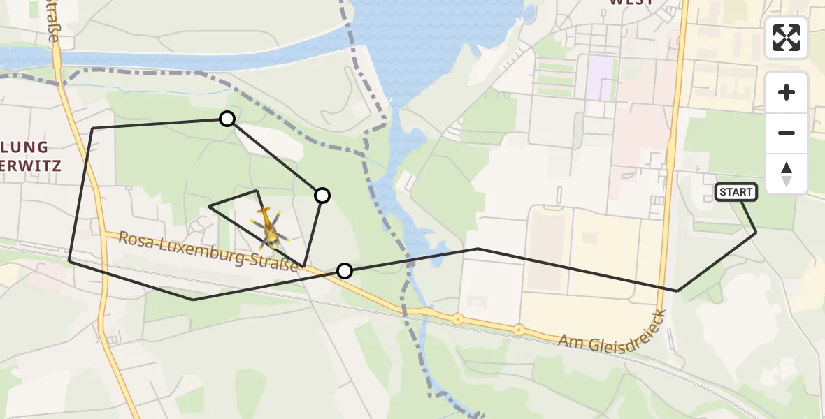 Flugroute Rettungshubschrauber Kirchmöser - Wusterwitz, 11 März 2026, 07:55