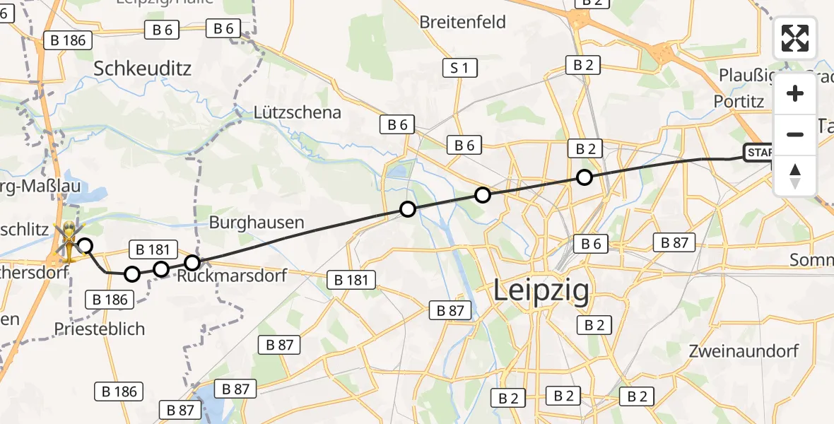 Flugroute Rettungshubschrauber Nordost - ADAC Air Rescue Station Leipzig/Schkeuditz-Dölzig Heliport (Christoph 61), 11 März 2026, 08:00