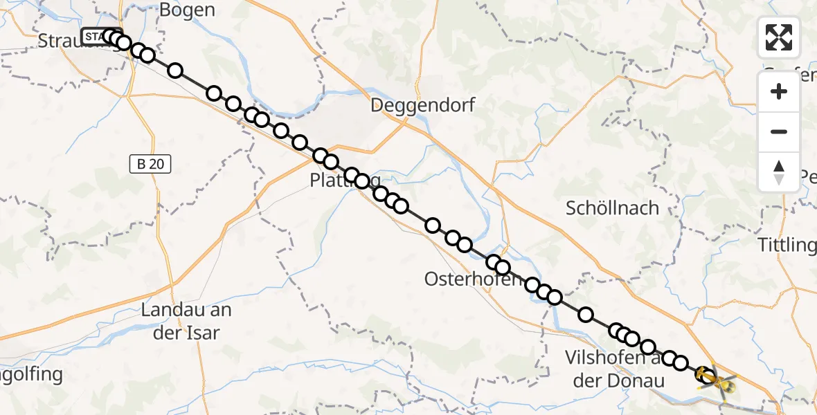 Flugroute Rettungshubschrauber Sankt Elisabeth Hospital Straubing - Otterskirchen, 11 März 2026, 08:04