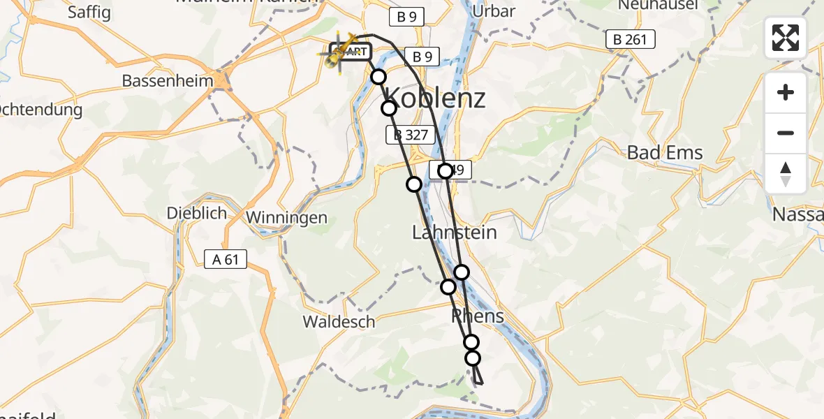 Flugroute Rettungshubschrauber Koblenz - Koblenz, 11 März 2026, 08:08