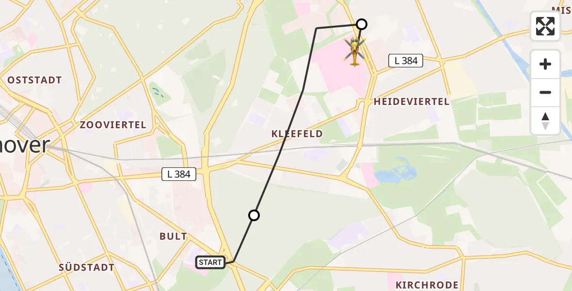 Flugroute Rettungshubschrauber Hannover - Hannover Air Rescue Heliport (Christoph 4), 11 März 2026, 08:20