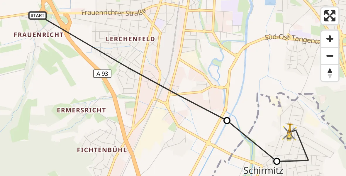 Routekaart van de vlucht: Rettungshubschrauber nach Schirmitz, Bachstraße