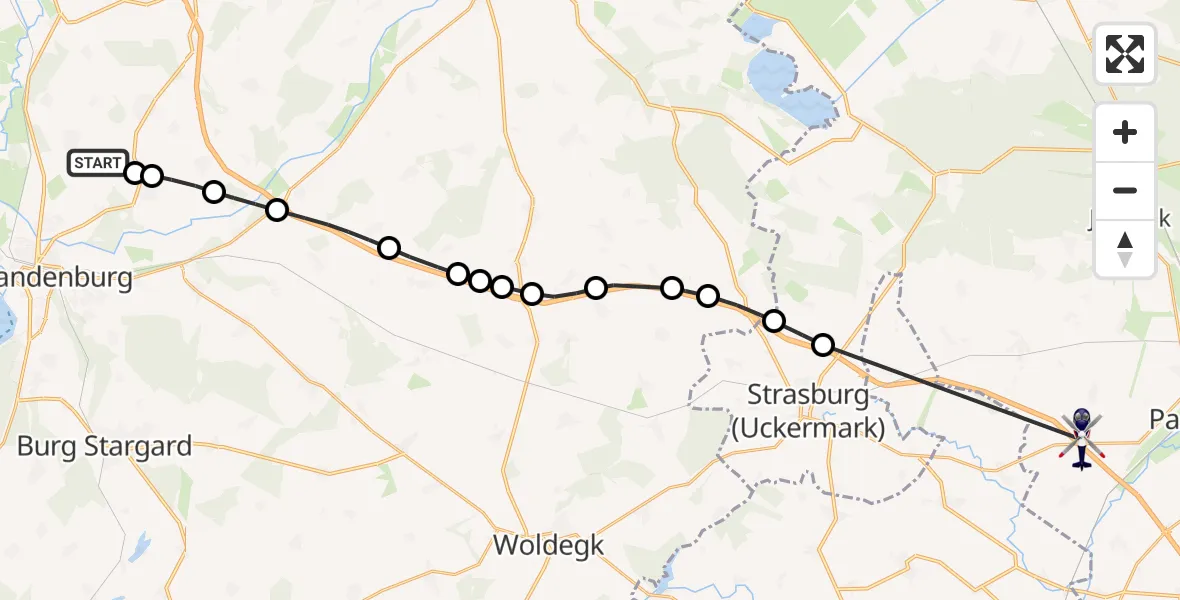 Routekaart van de vlucht: Polizeihubschrauber nach Papendorf, A 20