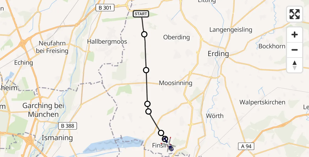 Routekaart van de vlucht: Polizeihubschrauber nach Finsing, Auweg