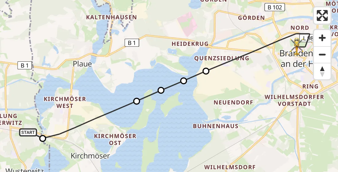 Routekaart van de vlucht: Rettungshubschrauber nach Brandenburg an der Havel, Hochstraße