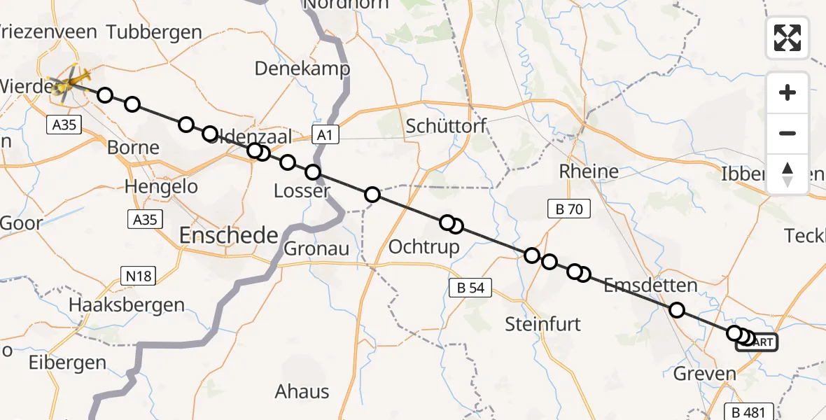 Flugroute Ambulanzhubschrauber Christoph  Westfalen-ADAC - Almelo, 11 März 2026, 08:40