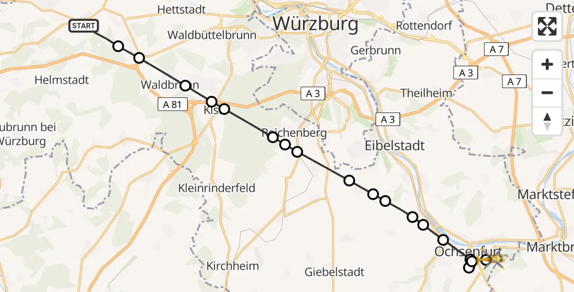 Routekaart van de vlucht: Rettungshubschrauber nach Ochsenfurt Hospital