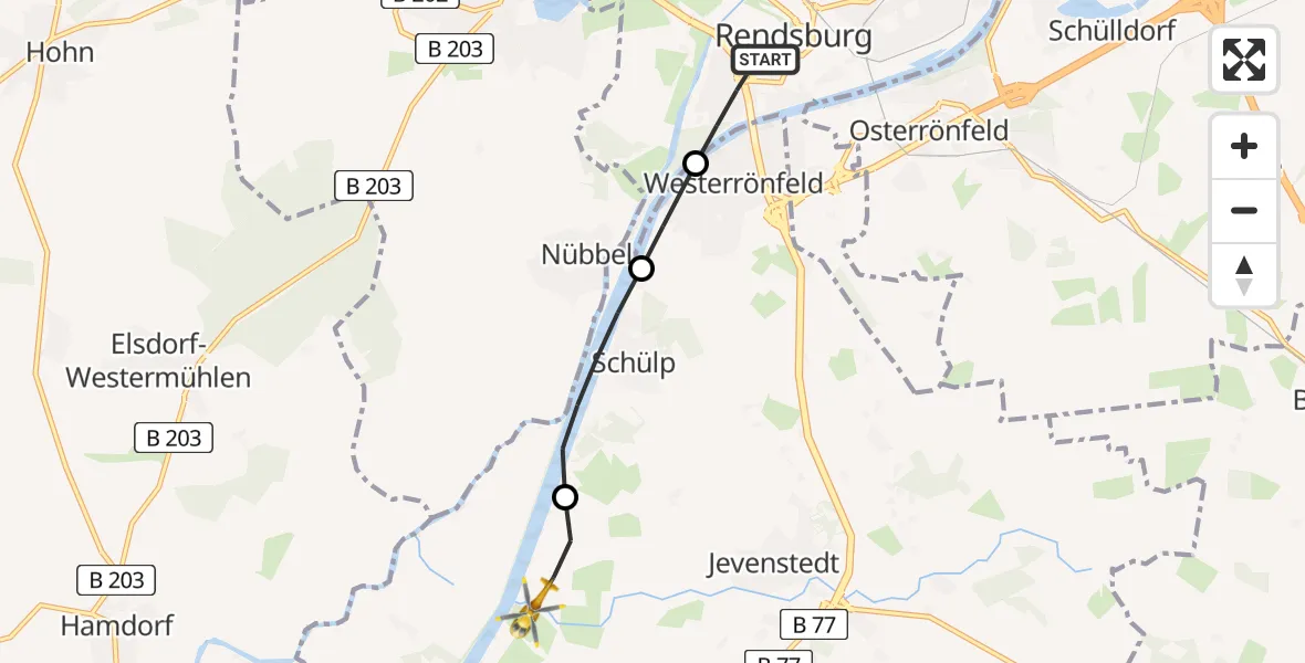 Flugroute Rettungshubschrauber Rendsburg - Schülp bei Rendsburg, 11 März 2026, 08:43