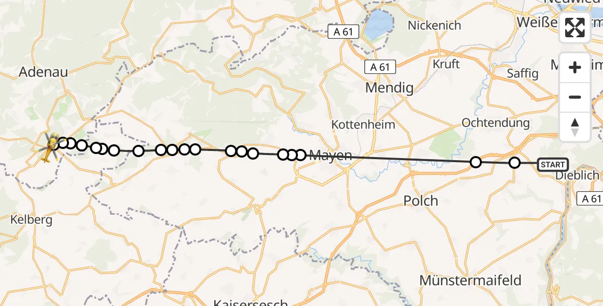 Flugroute Ambulanzhubschrauber Kobern-Gondorf - Nürburgring Heliport, 11 März 2026, 08:44
