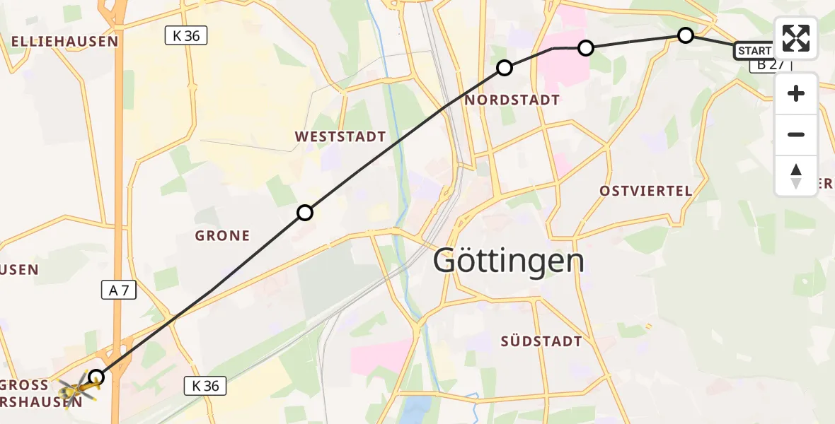 Flugroute Rettungshubschrauber Göttingen - Göttingen, 11 März 2026, 08:52