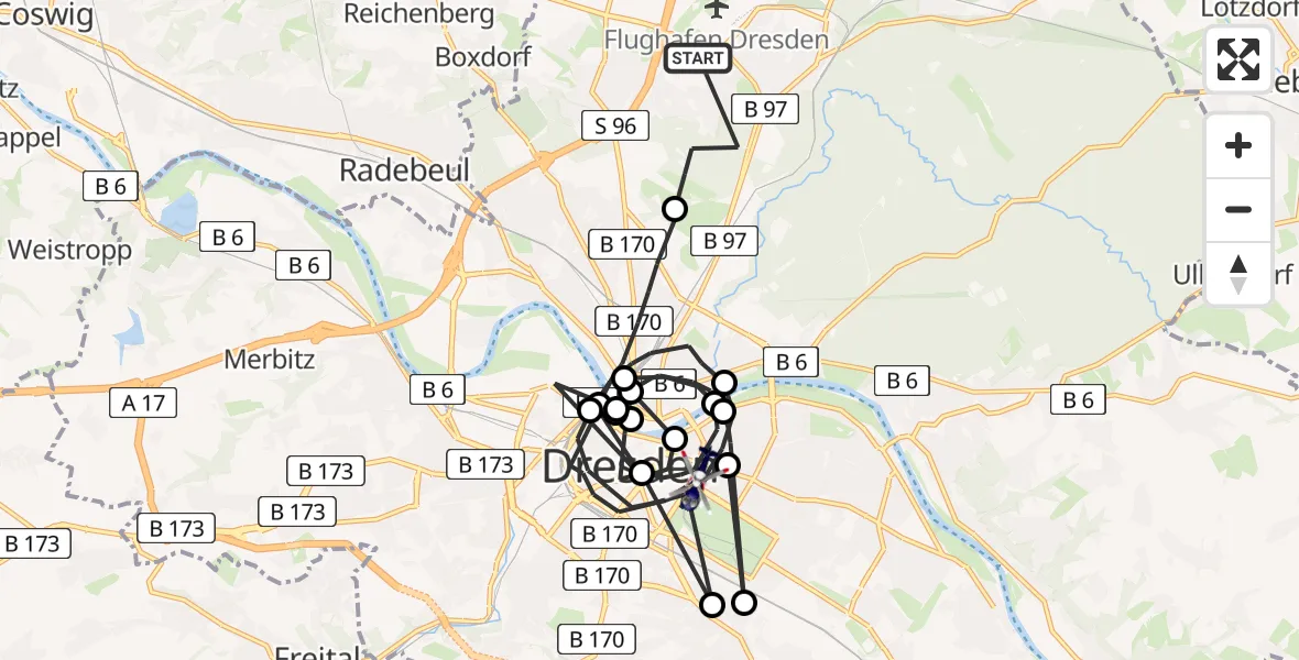 Flugroute Polizeihubschrauber Klotzsche - Altstadt, 11 März 2026, 08:52