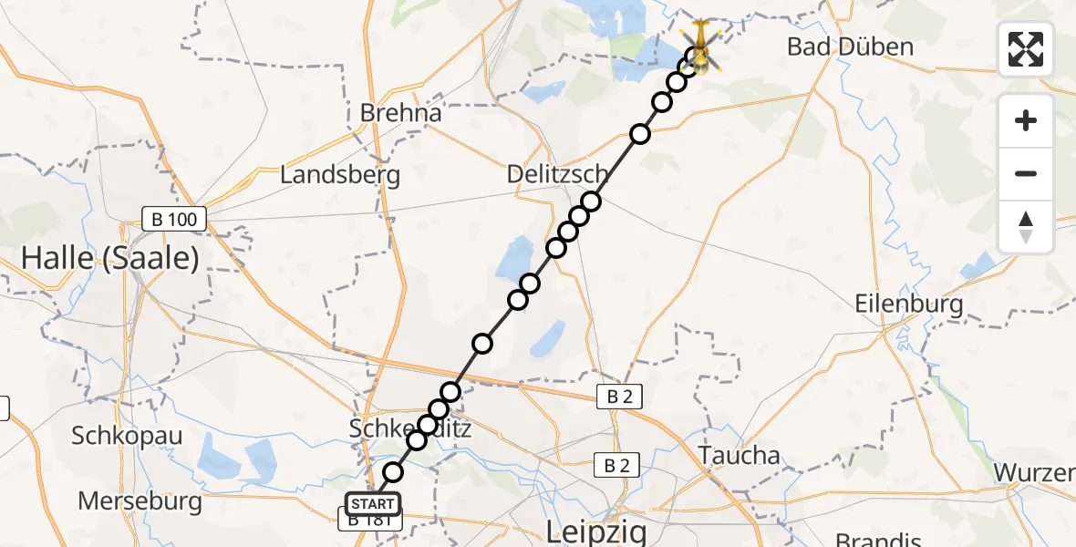 Flugroute Rettungshubschrauber Maßlau - Löbnitz, 11 März 2026, 08:53
