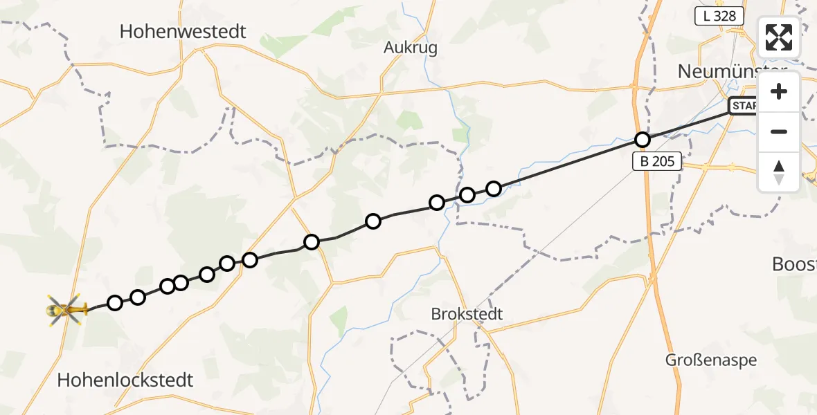 Flugroute Rettungshubschrauber Neumünster - Itzehoe Hungriger Wolf Airfield, 11 März 2026, 08:53