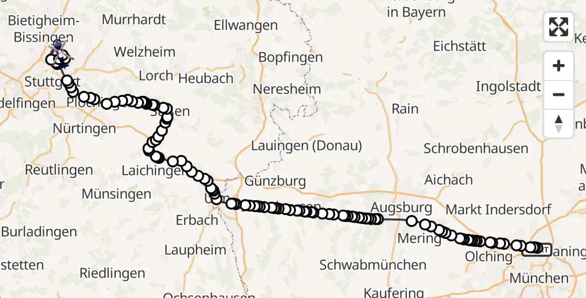 Flugroute Polizeihubschrauber Oberschleißheim - Pattonville Airfield, 11 März 2026, 08:59