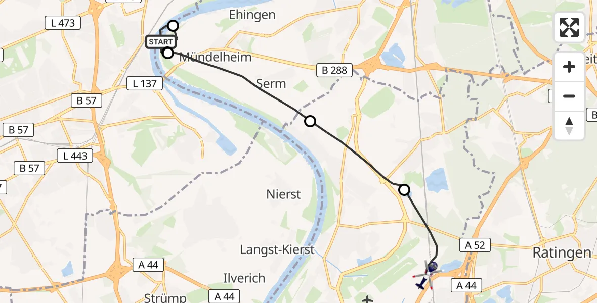 Flugroute Polizeihubschrauber Krefeld-Uerdingen - Düsseldorf Airport, 11 März 2026, 09:01