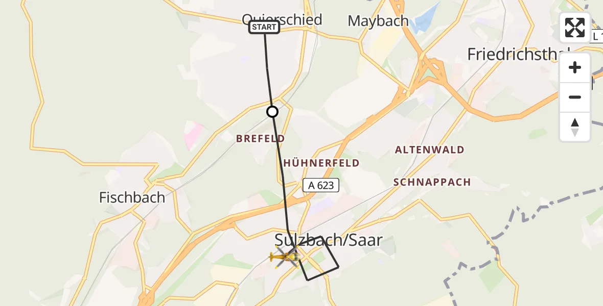 Routekaart van de vlucht: Rettungshubschrauber nach Sulzbach/Saar, Auguststraße