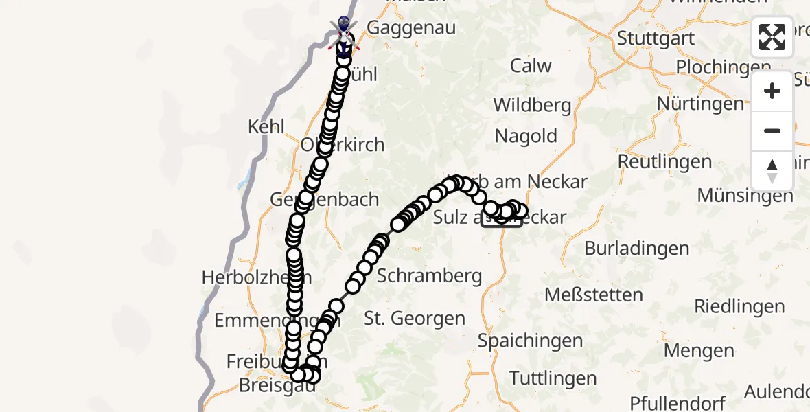 Flugroute Polizeihubschrauber Holzhausen - Karlsruhe Baden-Baden Airport, 11 März 2026, 09:12