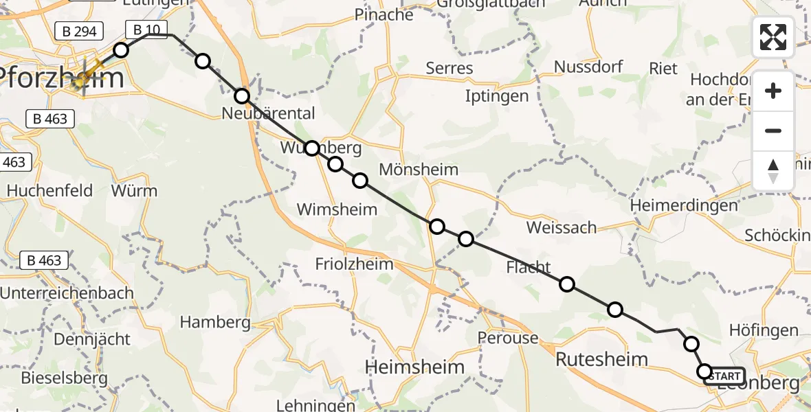 Flugroute Rettungshubschrauber Leonberg Hospital - Pforzheim, 11 März 2026, 09:15