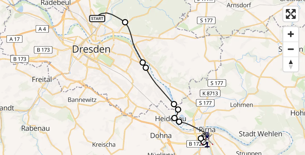 Flugroute Polizeihubschrauber Neustadt - Pirna, 11 März 2026, 09:16
