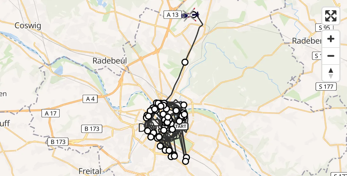 Flugroute Polizeihubschrauber Altstadt - Dresden Federal Police Heliport, 11 März 2026, 09:18