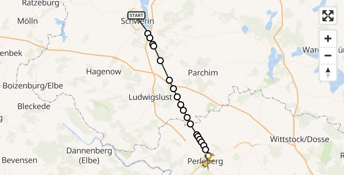 Routekaart van de vlucht: Ambulanzhubschrauber nach Perleberg, B 5