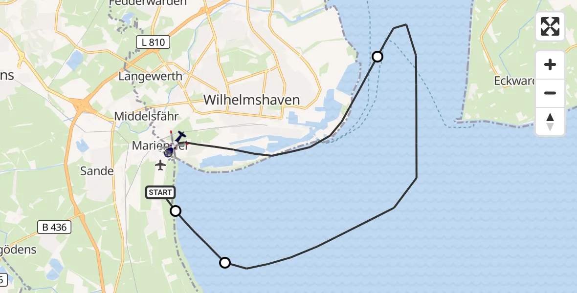Flugroute Polizeihubschrauber Mariensiel - Wilhelmshaven, 11 März 2026, 09:23