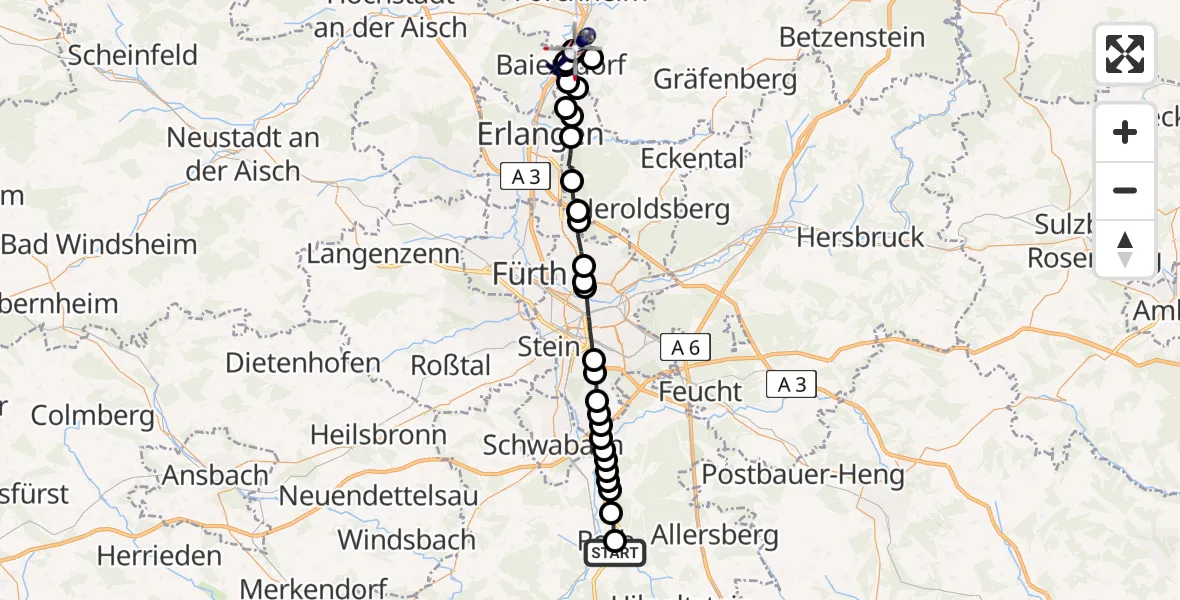 Flugroute Polizeihubschrauber Belmbrach - Wellerstadt, 11 März 2026, 09:26