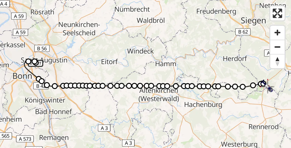 Routekaart van de vlucht: Polizeihubschrauber nach Siegerland Airport