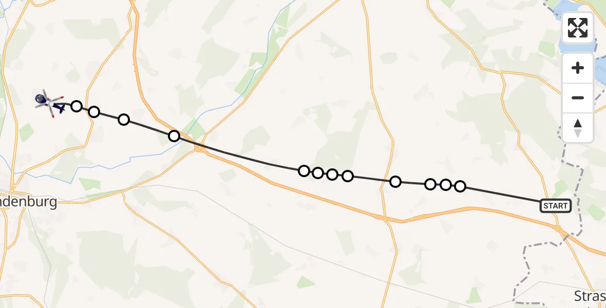 Flugroute Polizeihubschrauber Schönhausen - Neubrandenburg Trollenhagen Airport, 11 März 2026, 09:34