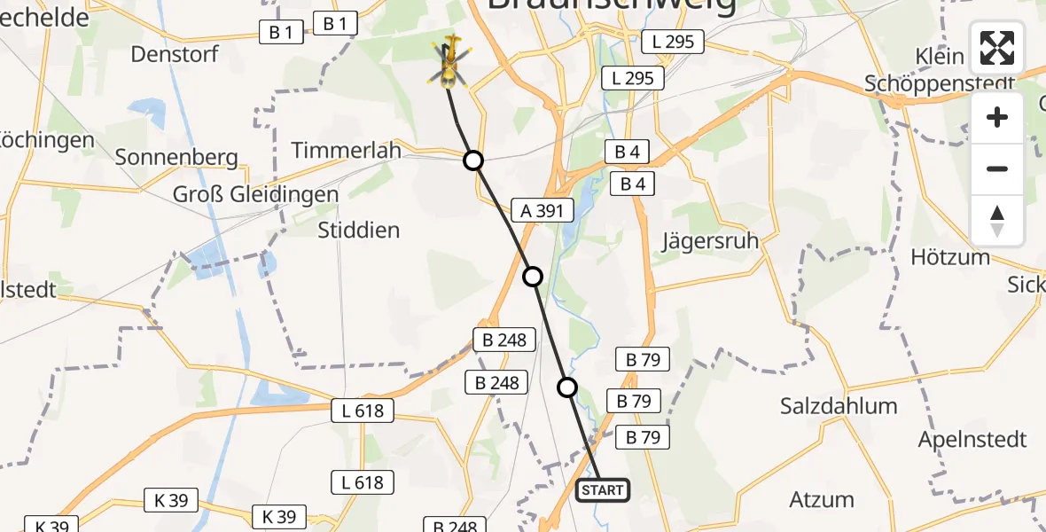 Flugroute Rettungshubschrauber Wolfenbüttel - Weststadt, 11 März 2026, 09:34