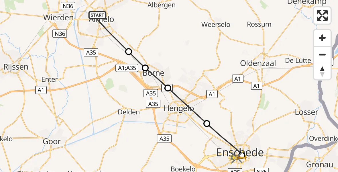 Flugroute Ambulanzhubschrauber Almelo - Medisch Spectrum Twente Hospital Heliport, 11 März 2026, 09:39