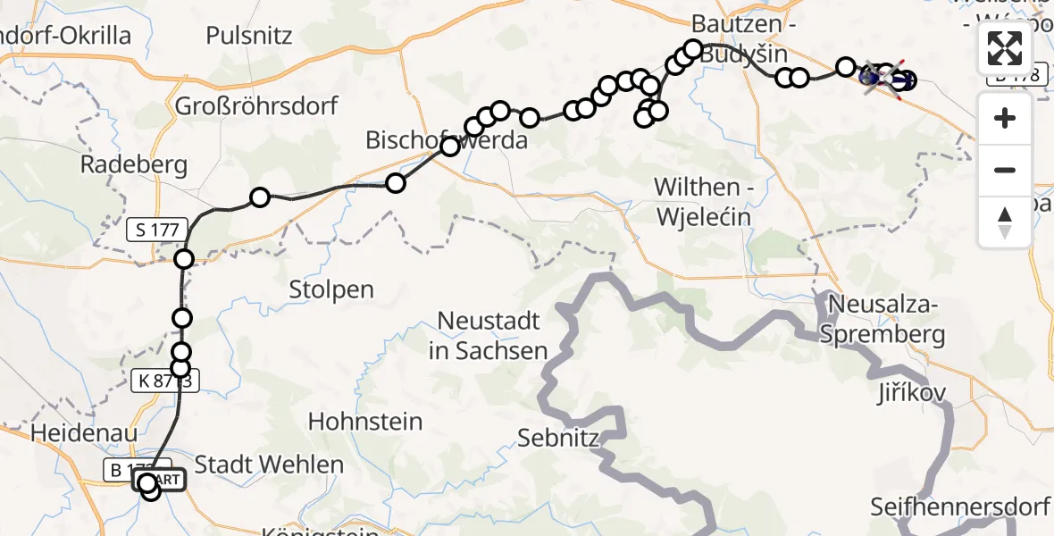 Flugroute Polizeihubschrauber Pirna - Meschwitz, 11 März 2026, 09:40