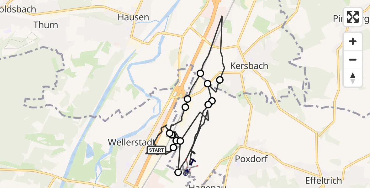 Routekaart van de vlucht: Polizeihubschrauber nach Poxdorf, Baiersdorfer Straße