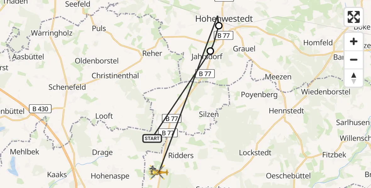 Flugroute Rettungshubschrauber Drage - Itzehoe Hungriger Wolf Airfield, 11 März 2026, 09:50