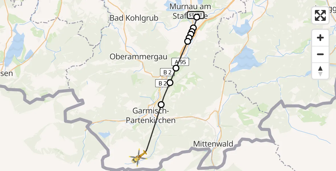 Flugroute Rettungshubschrauber Murnau Accident Hospital - Garmisch-Partenkirchen, 11 März 2026, 09:51
