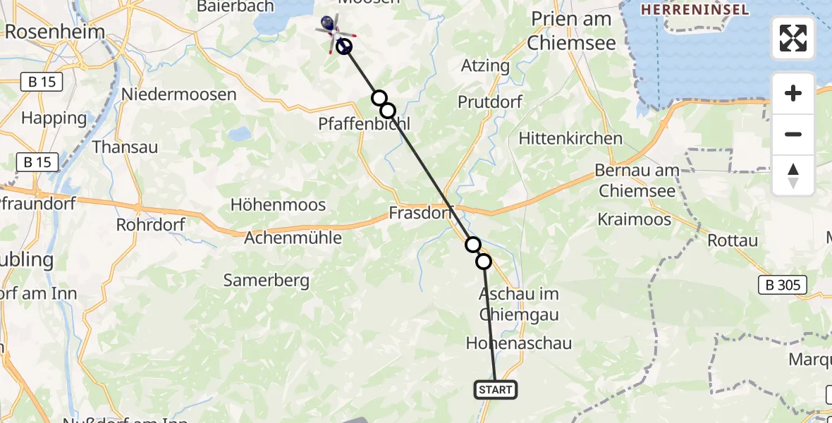 Flugroute Polizeihubschrauber Hohenaschau - Moosen, 11 März 2026, 09:51