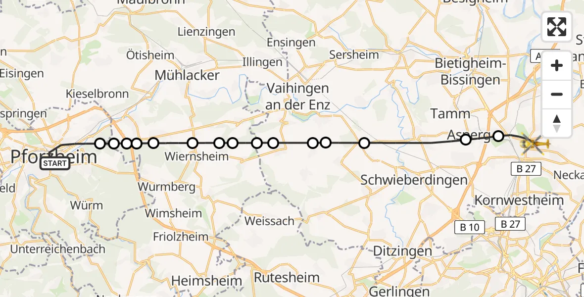 Routekaart van de vlucht: Rettungshubschrauber nach Ludwigsburg, Posilipostraße