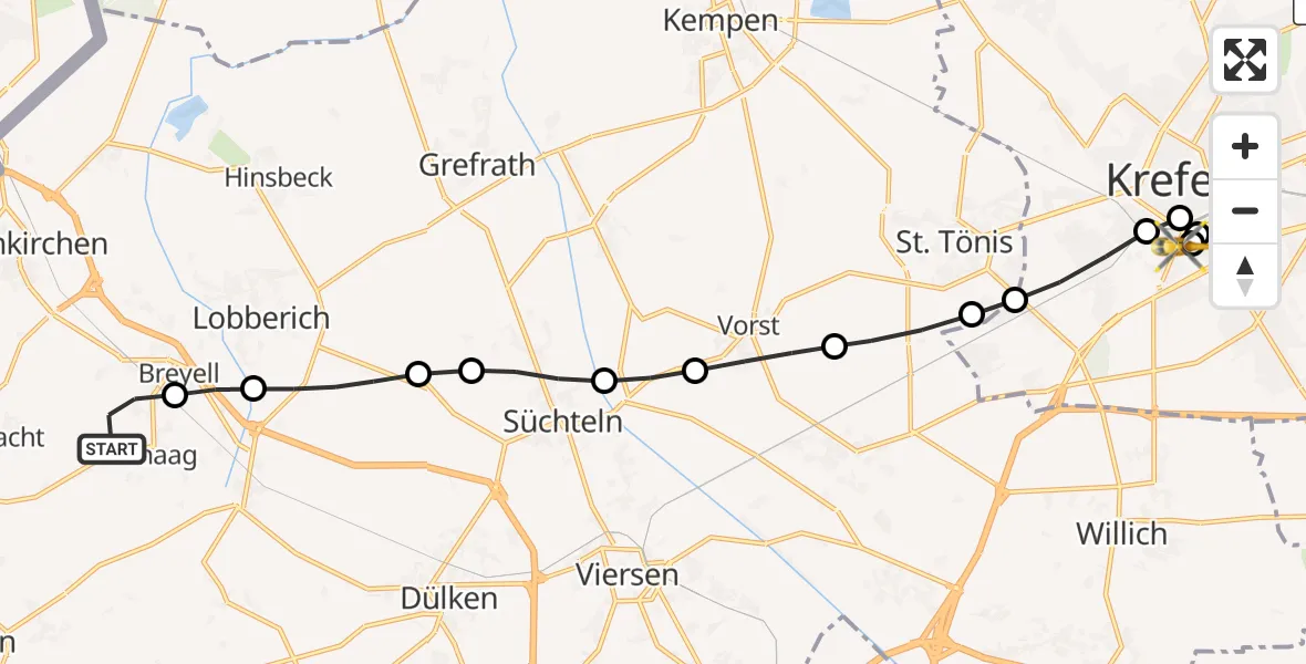 Flugroute Rettungshubschrauber Schaag - Helios Clinic Krefeld, 11 März 2026, 09:59