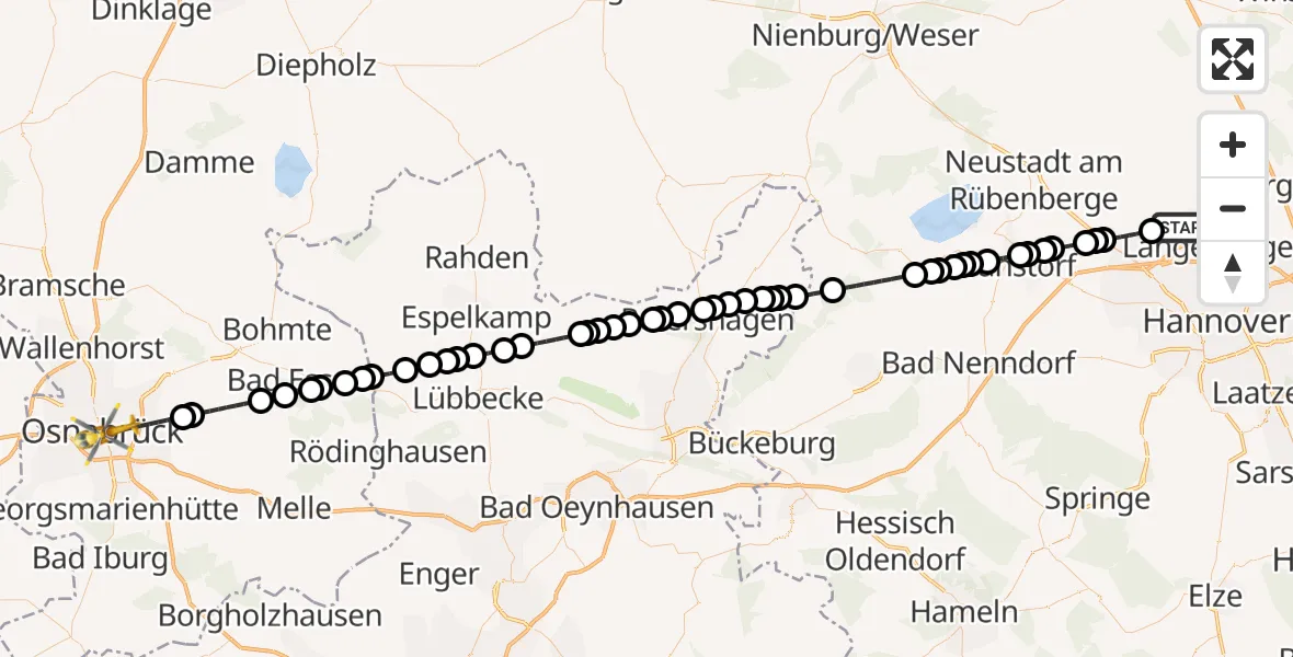 Flugroute Ambulanzhubschrauber Hannover Airport - Osnabrück, 11 März 2026, 10:02