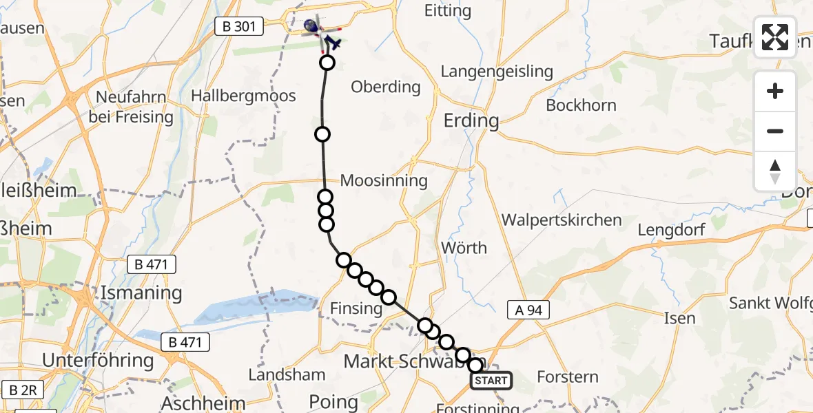 Routekaart van de vlucht: Polizeihubschrauber nach Munich Airport