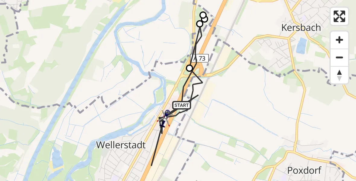 Flugroute Polizeihubschrauber Wellerstadt - Wellerstadt, 11 März 2026, 10:08
