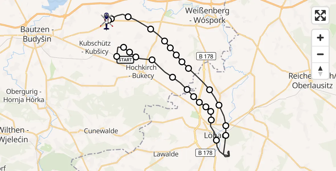 Flugroute Polizeihubschrauber Meschwitz - Bautzen Airfield, 11 März 2026, 10:09