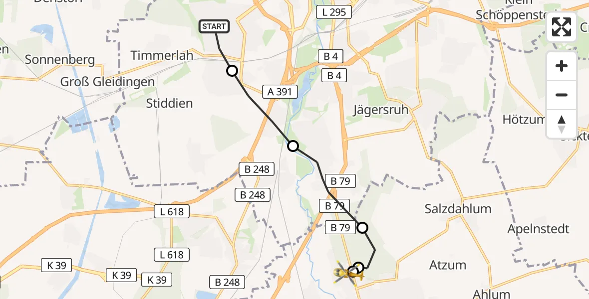 Flugroute Rettungshubschrauber Weststadt - Wolfenbüttel Municipal Hospital Heliport (Christoph 30), 11 März 2026, 10:23