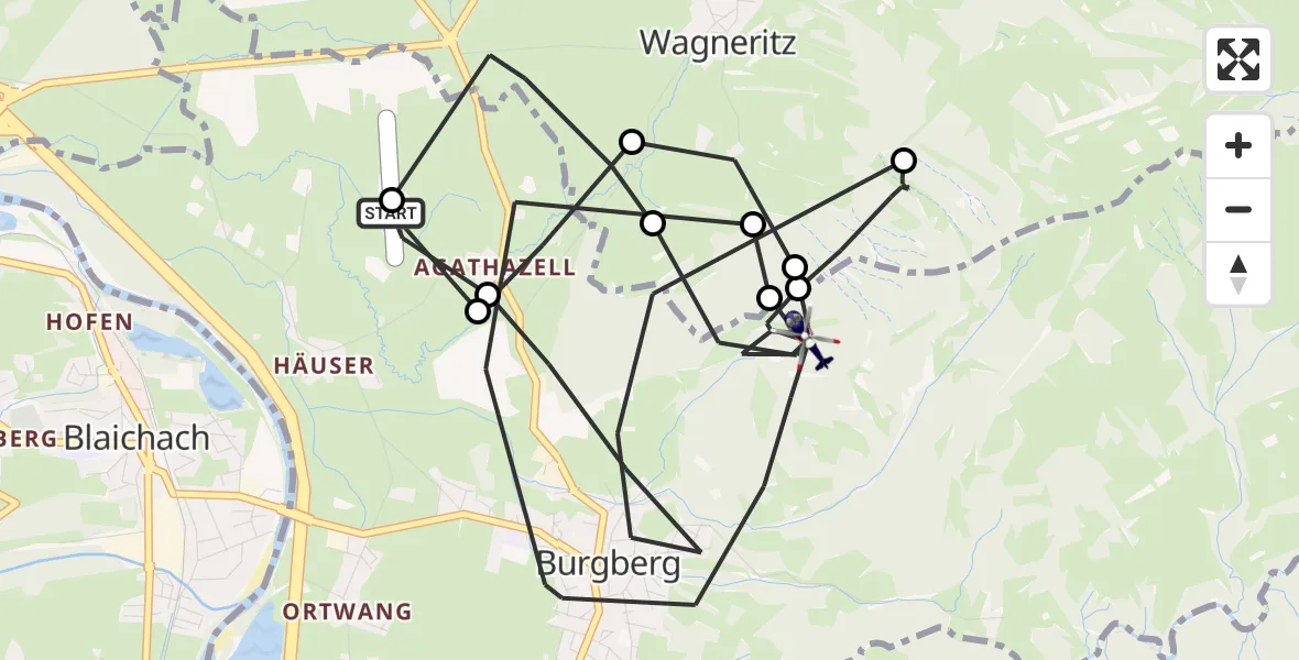 Flugroute Polizeihubschrauber Agathazell Airfield - Burgberg, 11 März 2026, 10:34