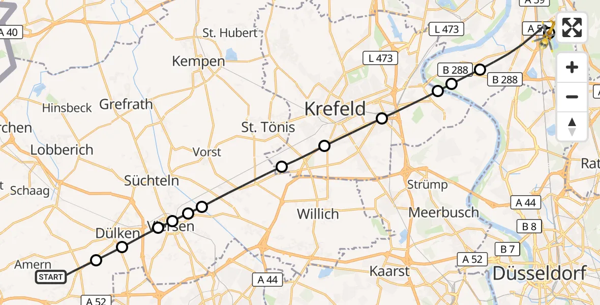 Flugroute Rettungshubschrauber Waldniel - Duisburg Air Rescue Heliport (Christoph 9), 11 März 2026, 10:35