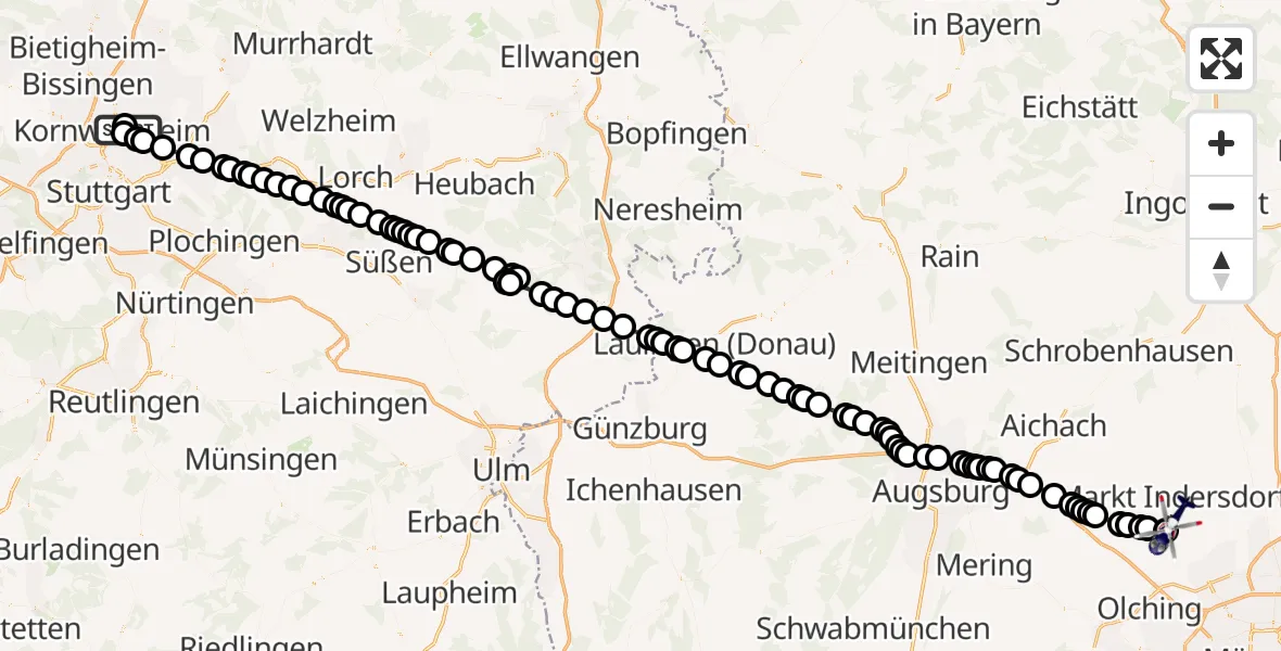 Flugroute Polizeihubschrauber Pattonville Airfield - Niederroth, 11 März 2026, 10:54