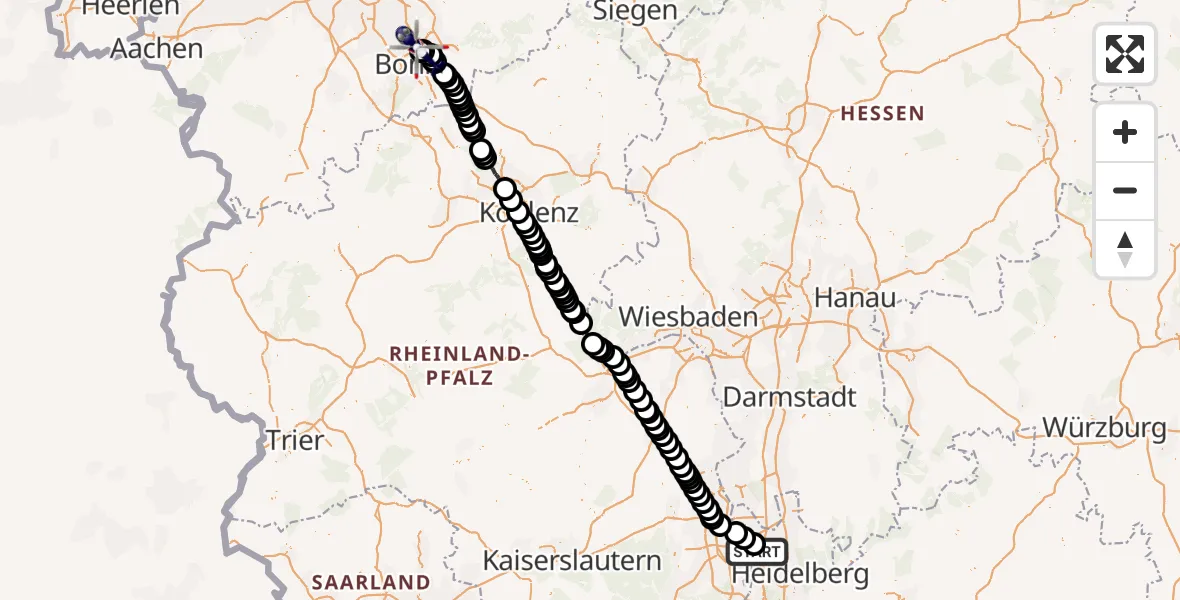 Flugroute Polizeihubschrauber Mannheim-City Airport - Sankt Augustin, 11 März 2026, 10:54
