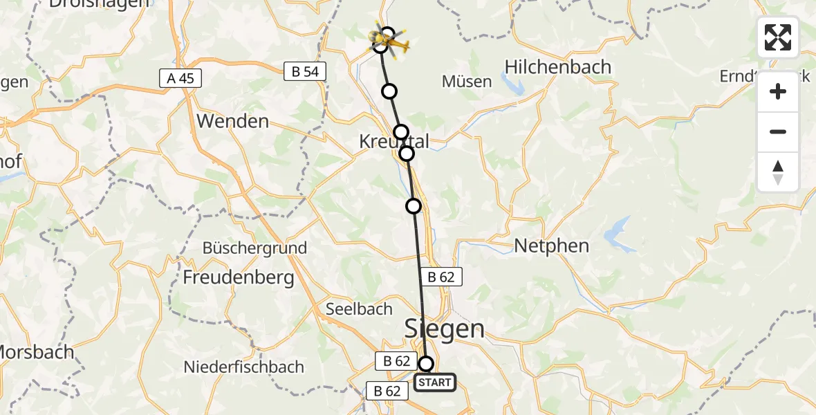 Routekaart van de vlucht: Rettungshubschrauber nach Littfeld, Adolf-Wurmbach-Straße