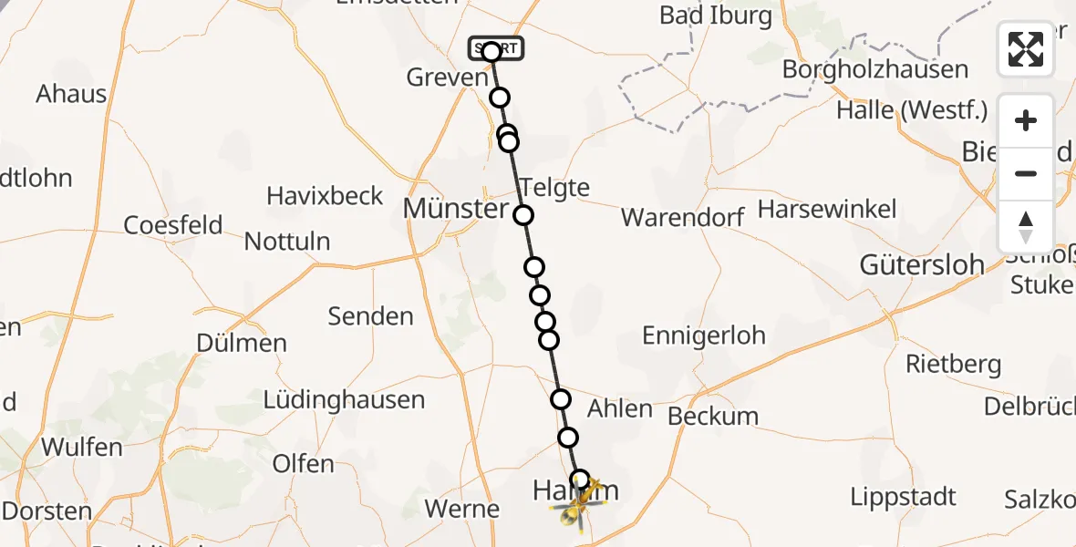 Routekaart van de vlucht: Ambulanzhubschrauber nach Hamm-Mitte, Krokusweg