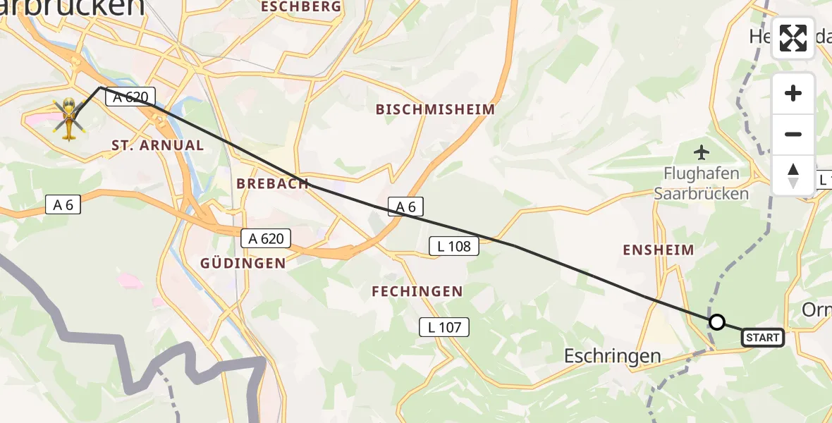 Routekaart van de vlucht: Rettungshubschrauber nach Saarbrücken, Winterberg